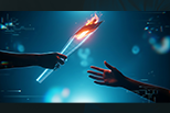 A torch being passed from one person to another